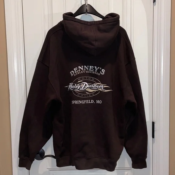 Harley-Davidson Motorcycles Men’s XLL Dark Brown Zip-Up Draw string Hoodie 2009 - Picture 15 of 16
